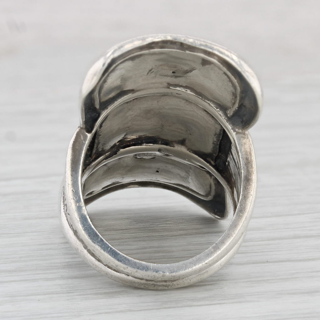 Light Gray Tribal Figural Statement Ring Sterling Silver Size 6.5 Sara