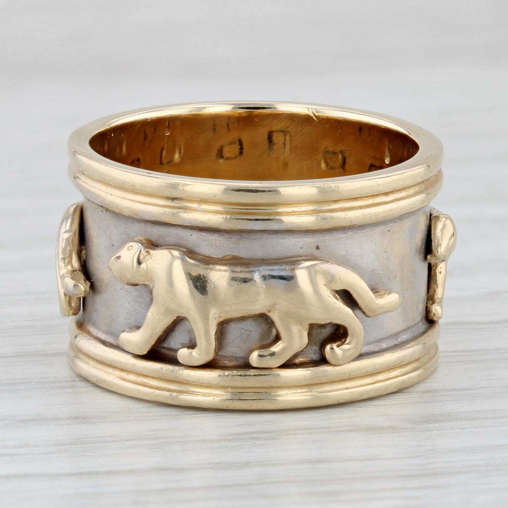 Wild Cat Panther Ring 14k Yellow White Gold Size Statement Band