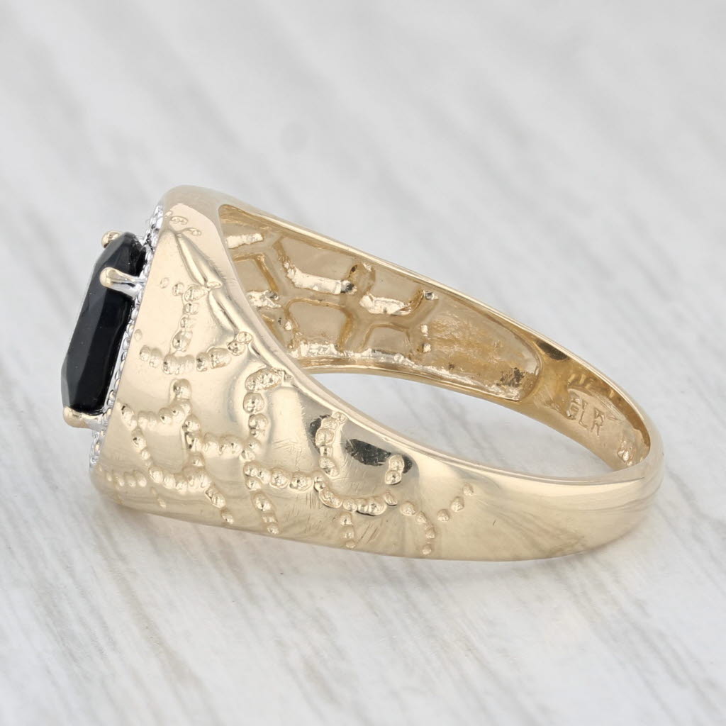 Light Gray Onyx Diamond Halo Ring 10k Yellow Gold Nugget Band Size 8.75