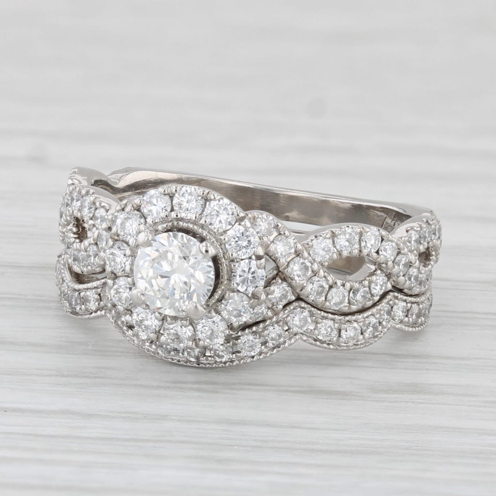 Light Gray Neil Lane 1.10ctw Diamond Halo Engagement Ring Wedding Band Bridal Set 14k Gold