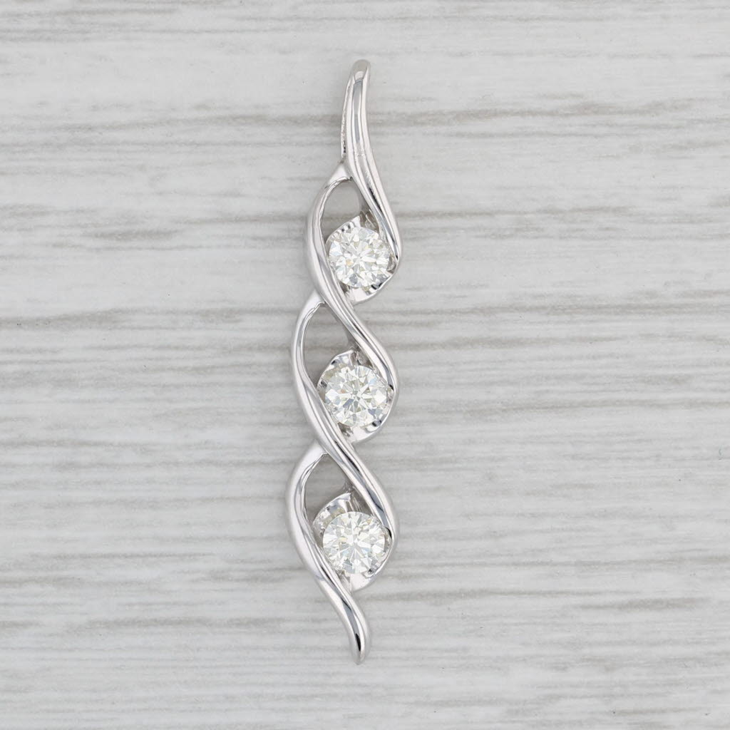 Gray 0.50ctw Diamond 3-Stone Journey Pendant 14k White Gold Twist Drop