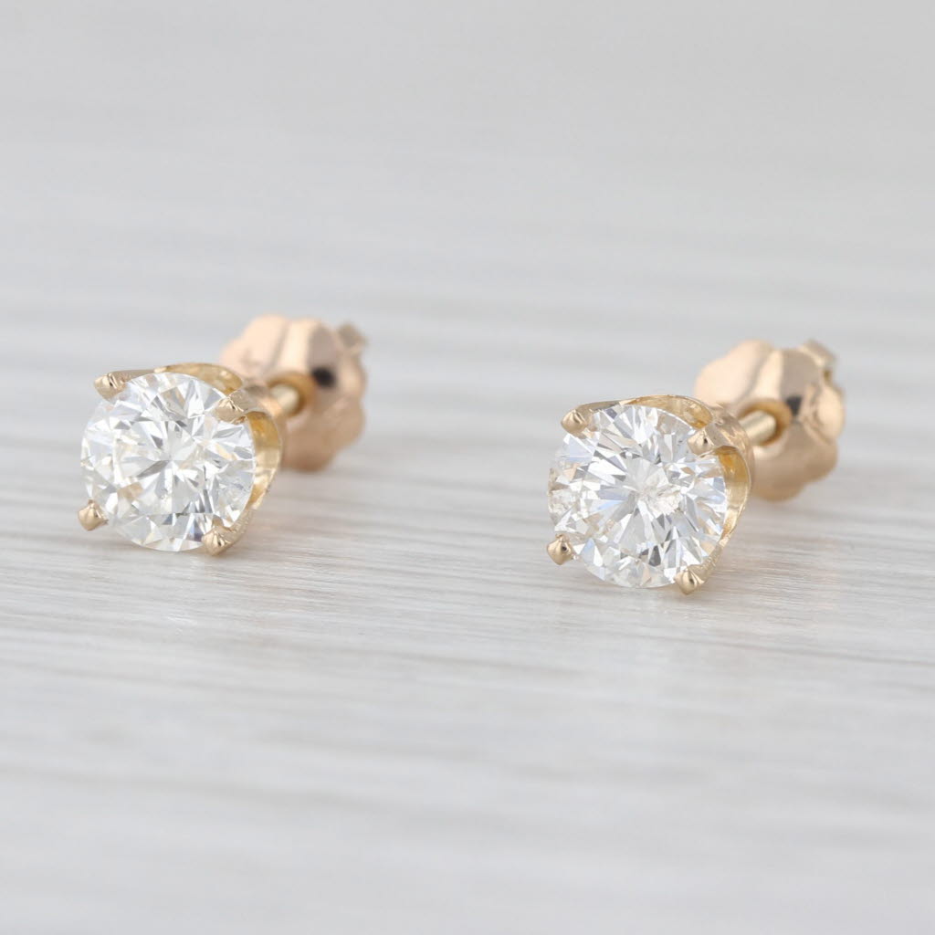 1ctw Diamond Solitaire Stud Earrings 14k Yellow Gold Round Studs