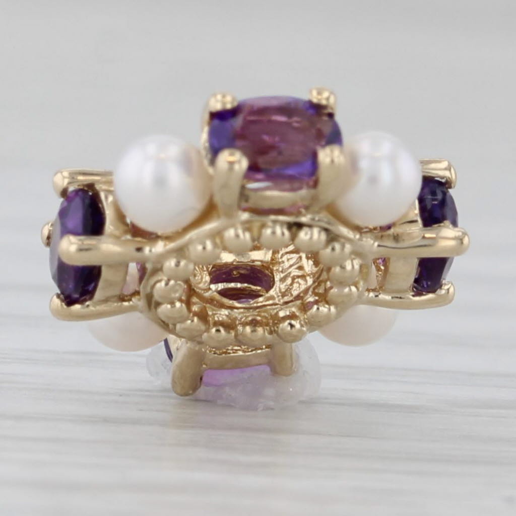 Gray Small Cultured Pearl 0.64ctw Amethyst Bead Spacer Charm 14k Gold Rondel Slide