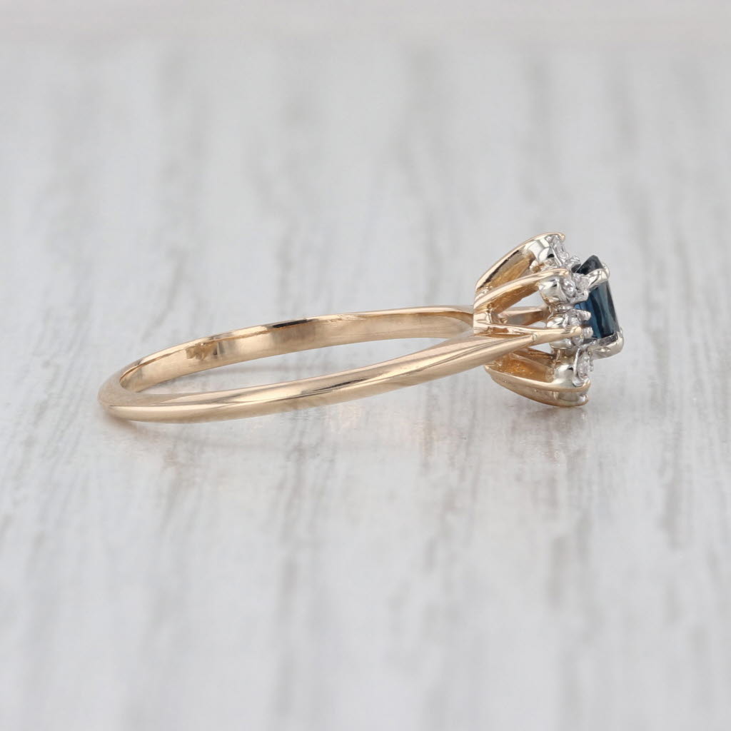 0.46ctw Blue Sapphire Diamond Halo Ring 14k Yellow Gold Size 6.75