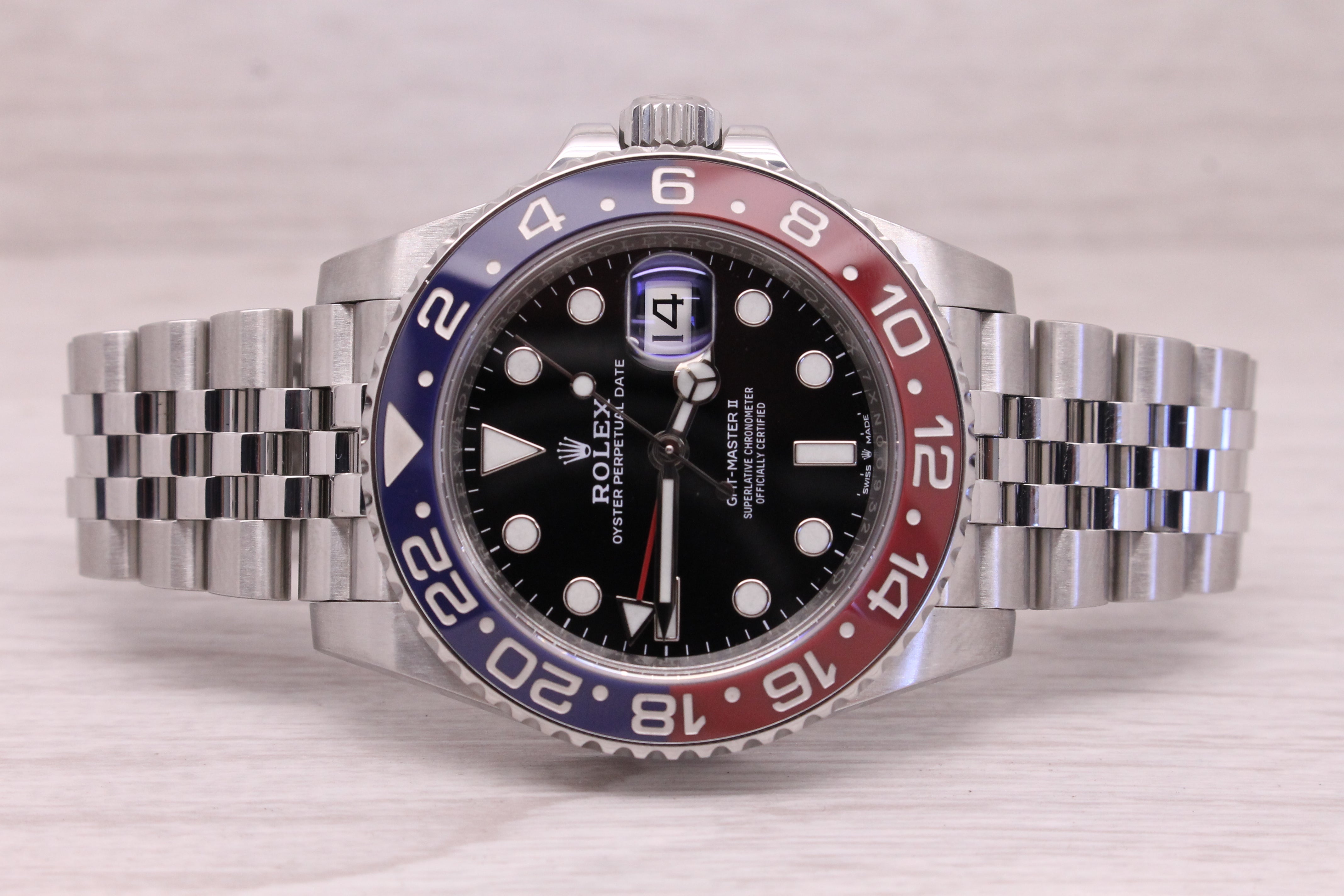 Gray Rolex GMT Master II 126710BLRO Pepsi Mens Automatic Steel Watch Jubilee Band