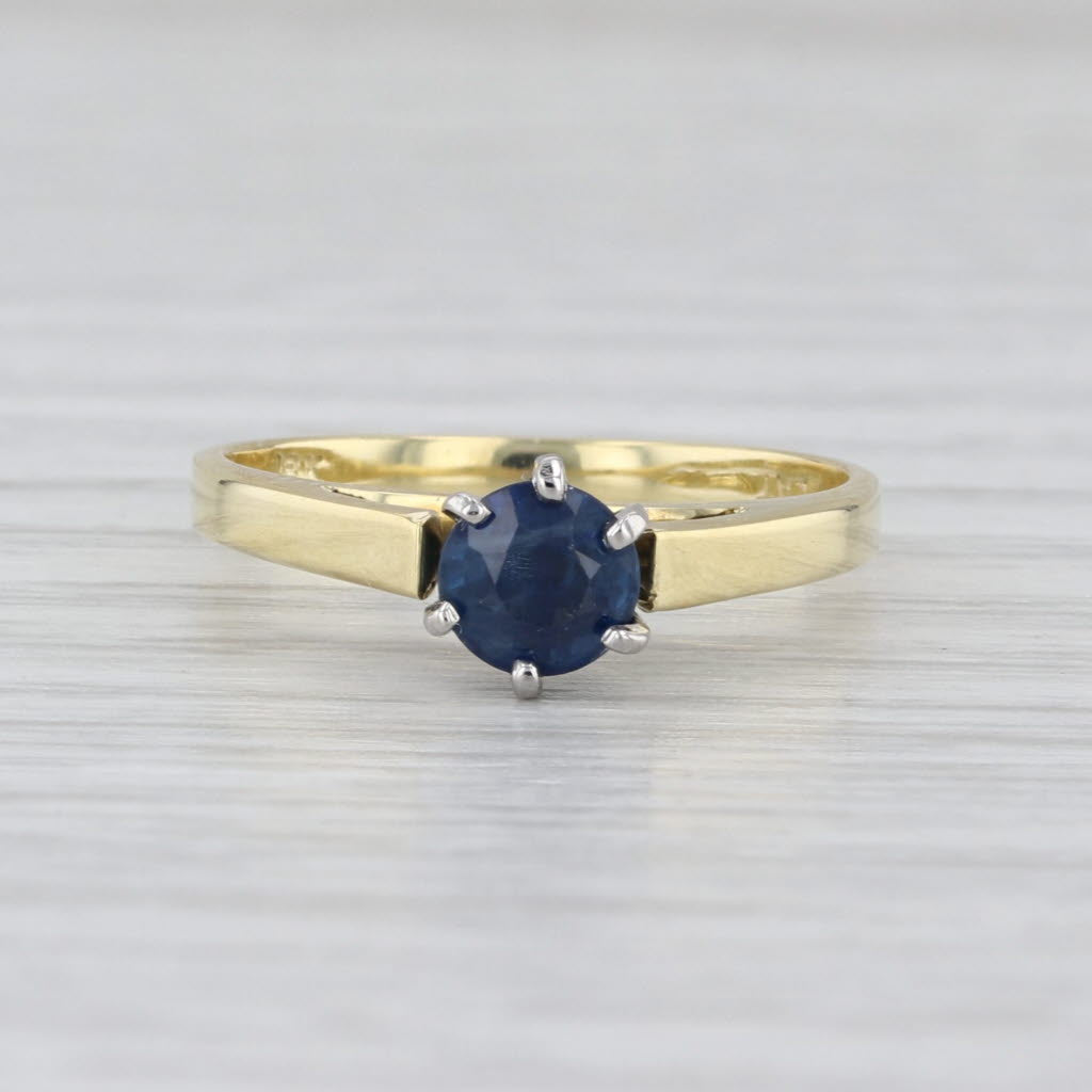 0.50ct Blue Sapphire Solitaire Ring 18k Yellow Gold Platinum Sz 5 Cathedral Band