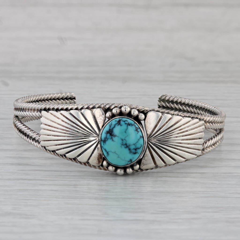 Gray Vintage Native American Turquoise Cuff Bracelet Sterling Silver 6.25"