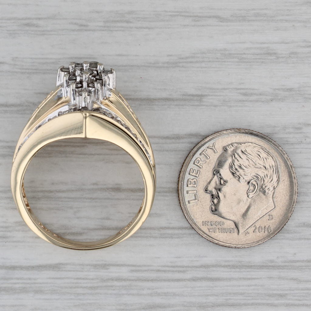 Gray 1.31ctw Diamond Cluster Bridal Set Engagement Ring 10k Yellow Gold size 7.5