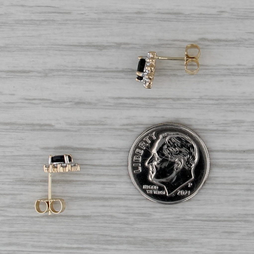0.94ctw Blue Sapphire Diamond Halo Stud Earrings 14k Yellow Gold Small Studs