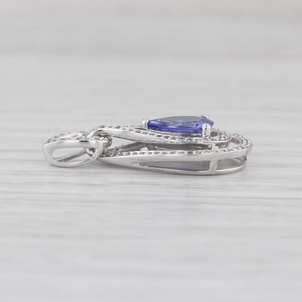1.17ctw Tanzanite Diamond Halo Teardrop Pendant 14k White Gold