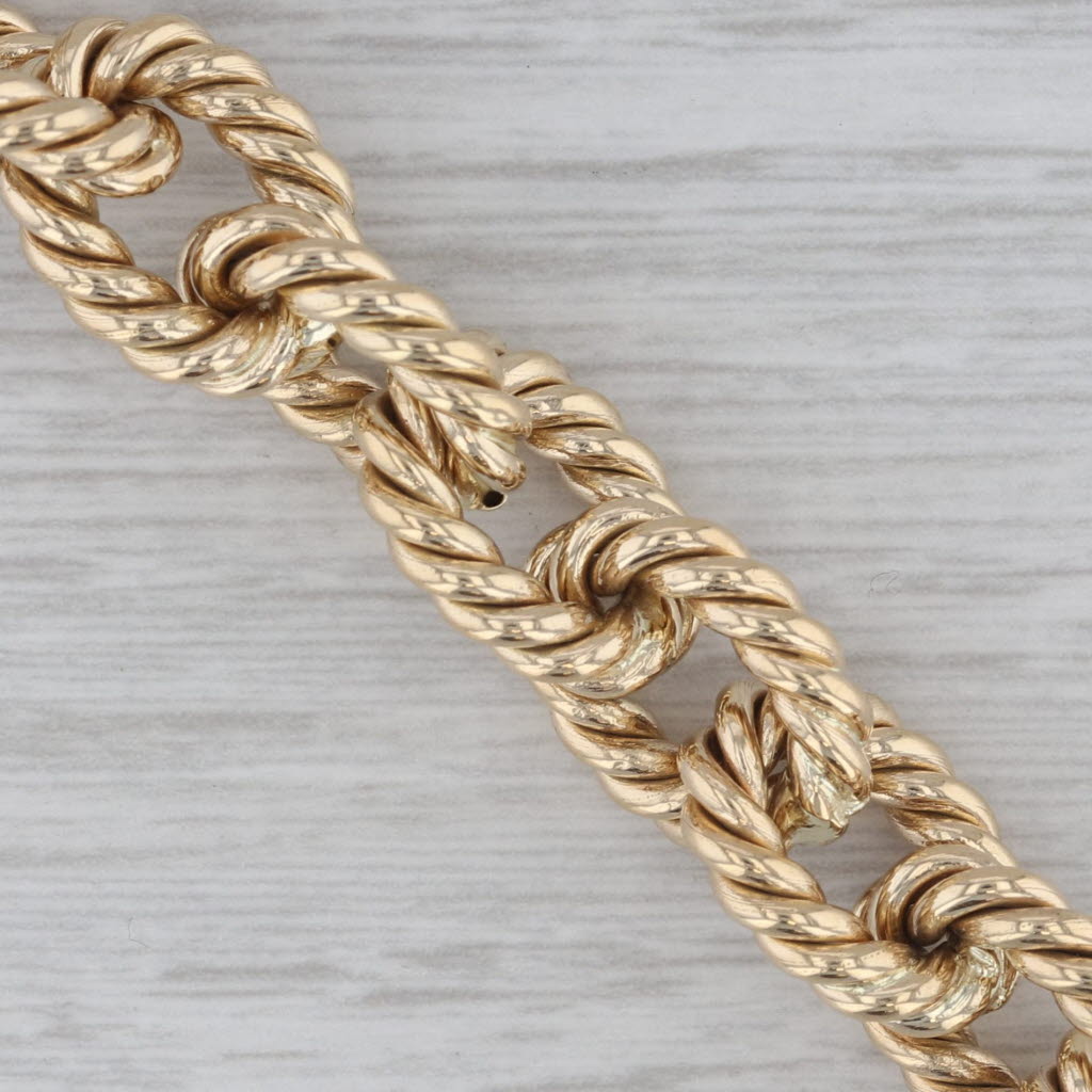 Gray 7.5" Rope Link Cable Chain Bracelet 14k Yellow Gold 11.5mm