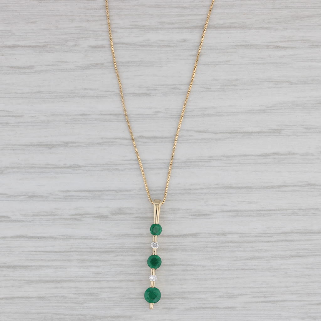 Gray 0.55ctw Emerald Diamond Journey Pendant Necklace 14k Yellow Gold 18" Box Chain