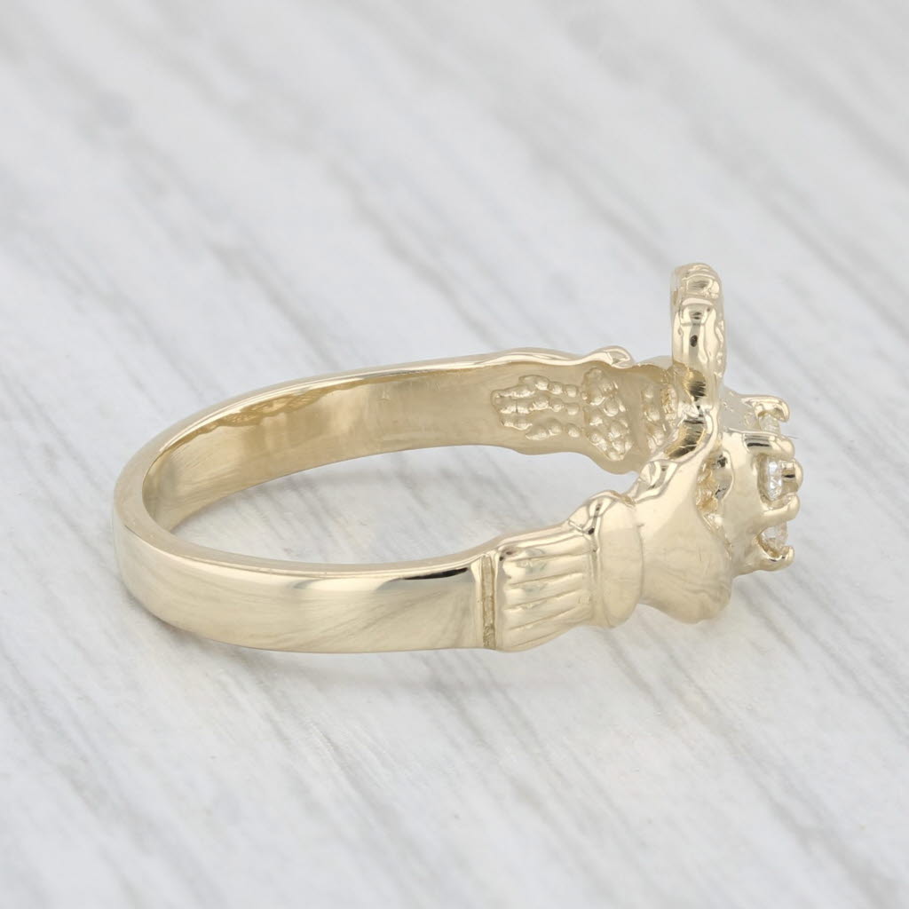 Light Gray Diamond Irish Claddagh Ring 14k Yellow Gold Size 6.25 Engagement