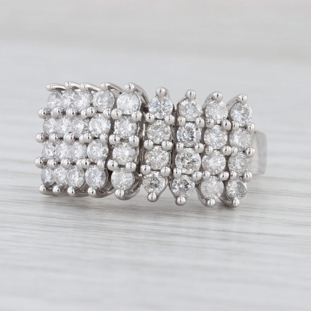 1.55ctw Diamond Rows Ring 14k White Gold Size 8.75 Cocktail Cluster