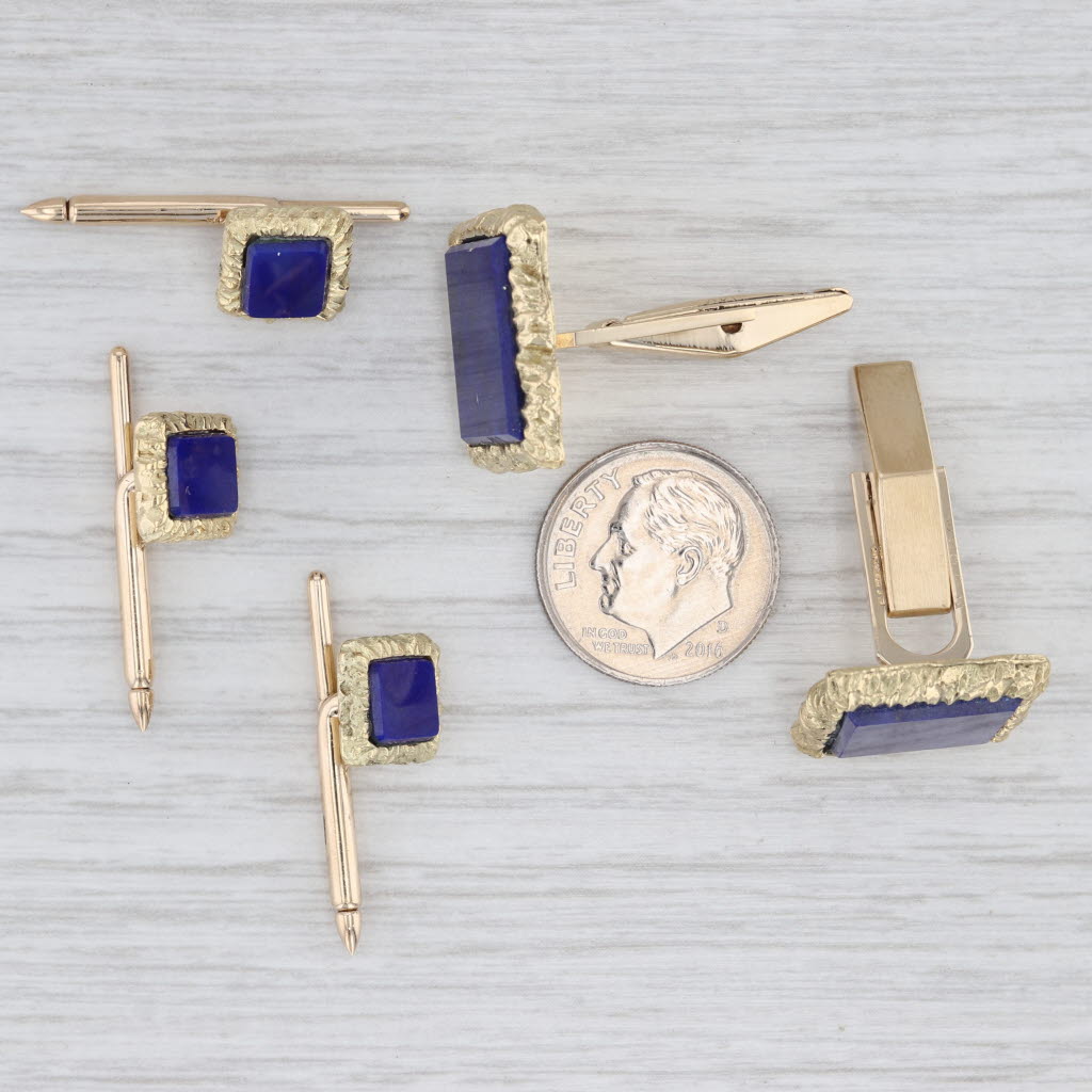 Vintage Cartier Lapis Lazuli Cuff Link Shirt Studs w/ Box 14k Yellow Gold