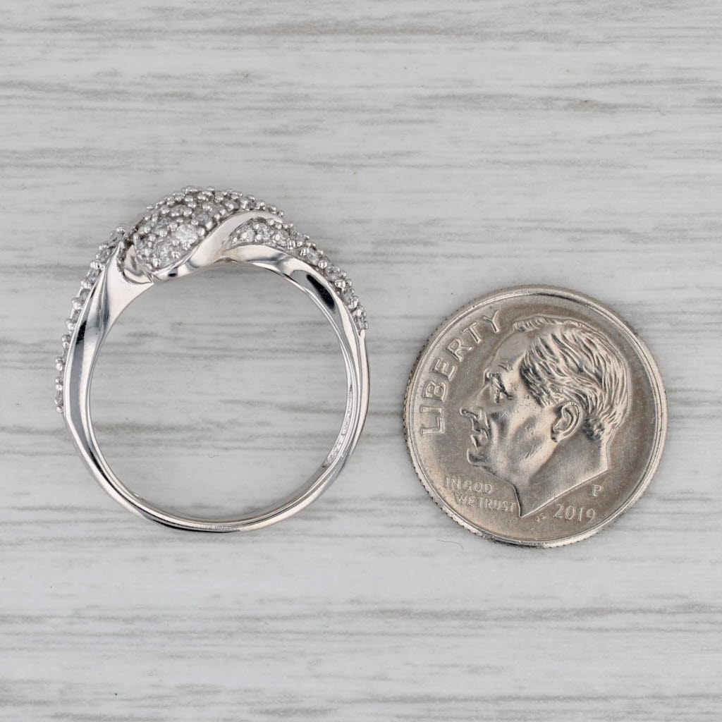 Gray Pave Diamond Heart Bypass Ring 0.52ctw 14k White Gold Size 9