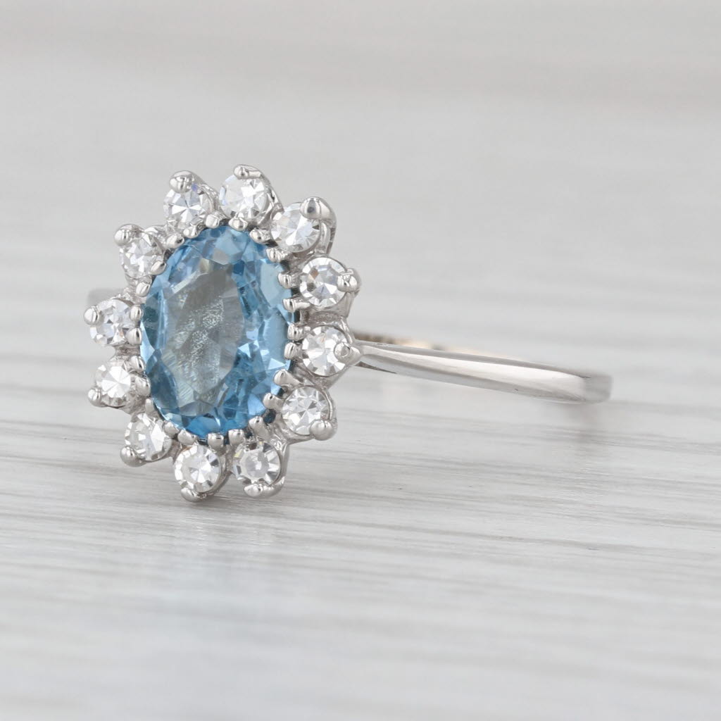 1.34ctw Aquamarine Diamond Halo Ring 14k White Gold Size 8.5 Engagement