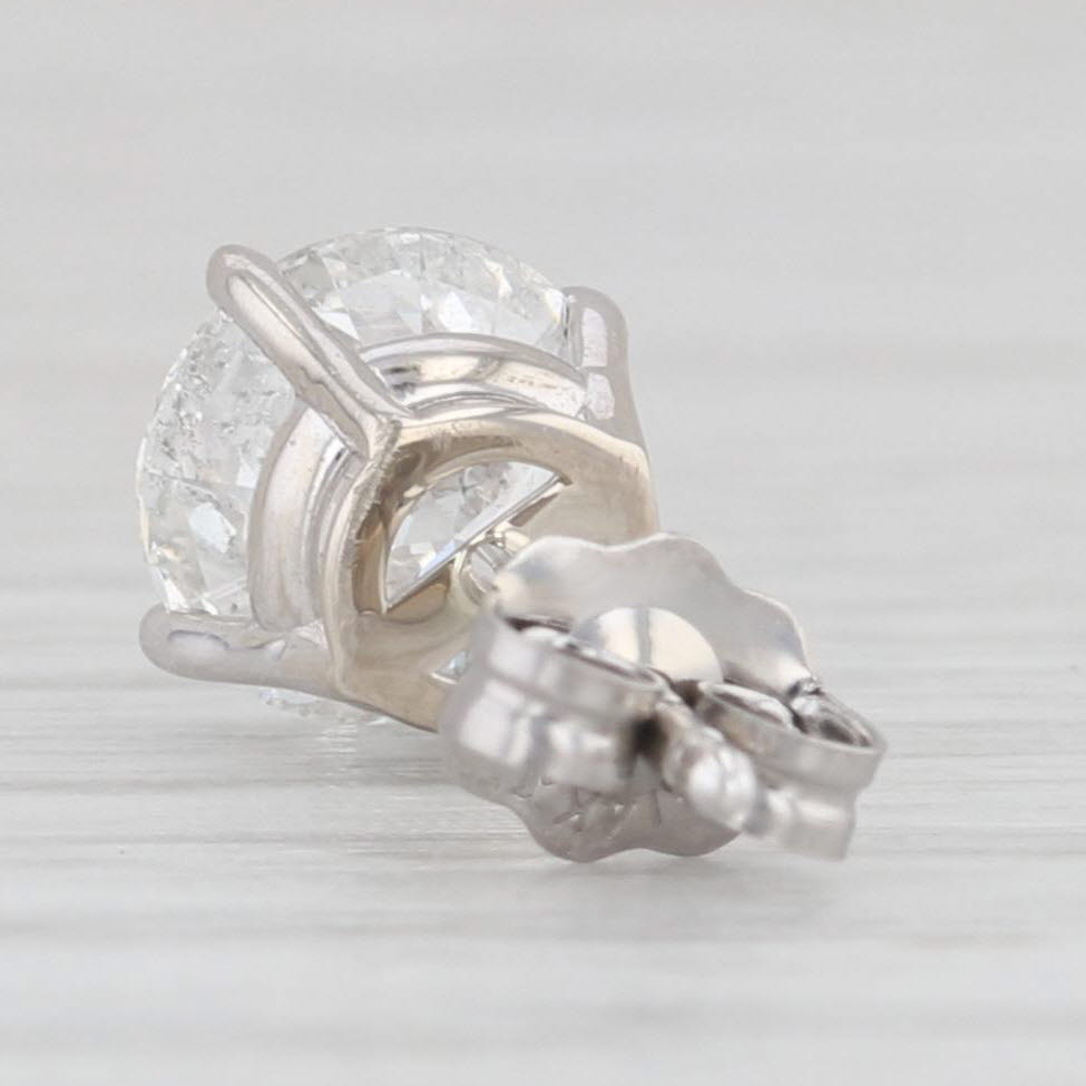 Light Gray 1.04ct Round Diamond Solitaire SINGLE Stud Earring 14k White Gold
