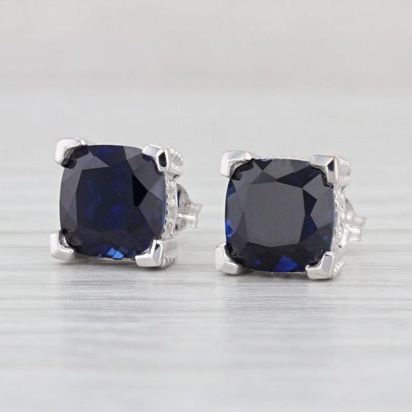 Light Gray 4.72ctw Lab Created Blue Sapphire Stud Earrings 14k White Gold