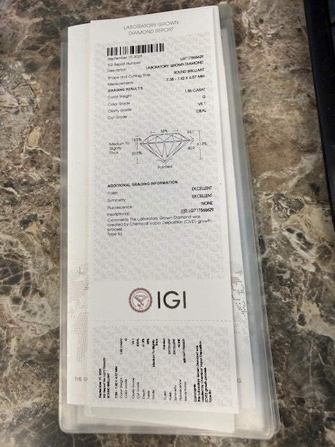 IGI 3.10ctw Round G VS1 Lab Grown Diamond Stud Earrings 14k Gold Secure Backs