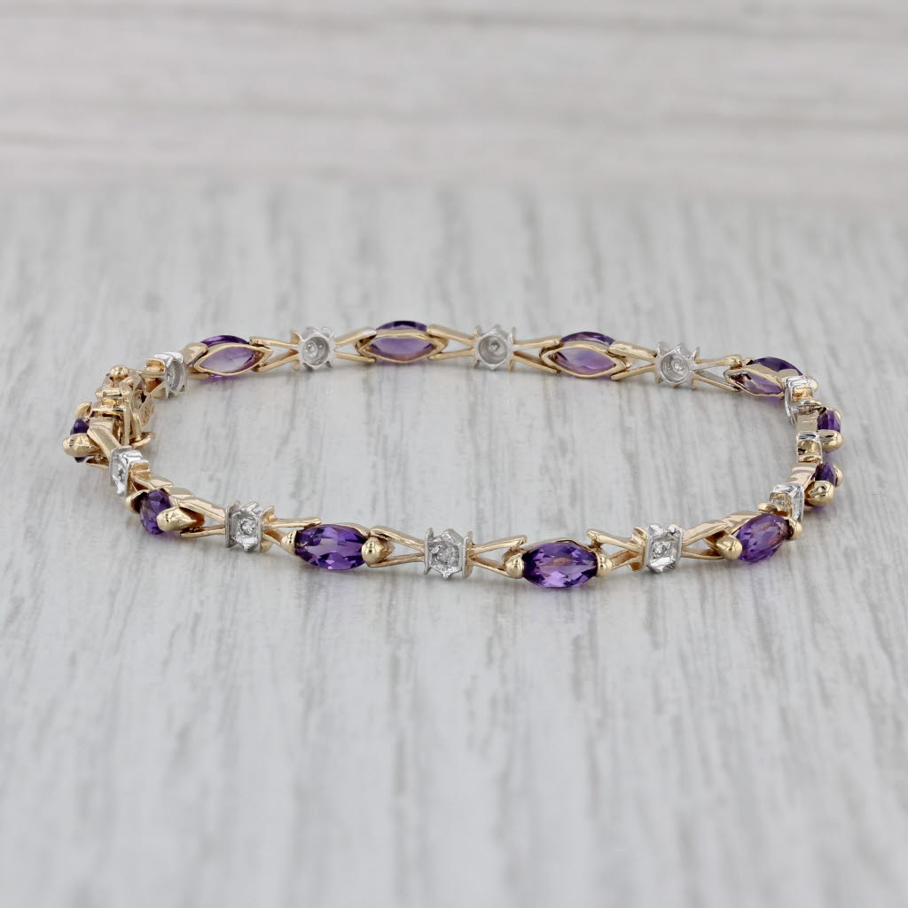 Gray 2.12ctw Amethyst Diamond Tennis Bracelet 10k Yellow Gold 7" 3.3mm