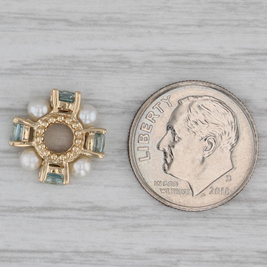 Gray Small Cultured Pearl 1.20ctw Blue Zircon Bead Spacer Charm 14k Gold Rondel