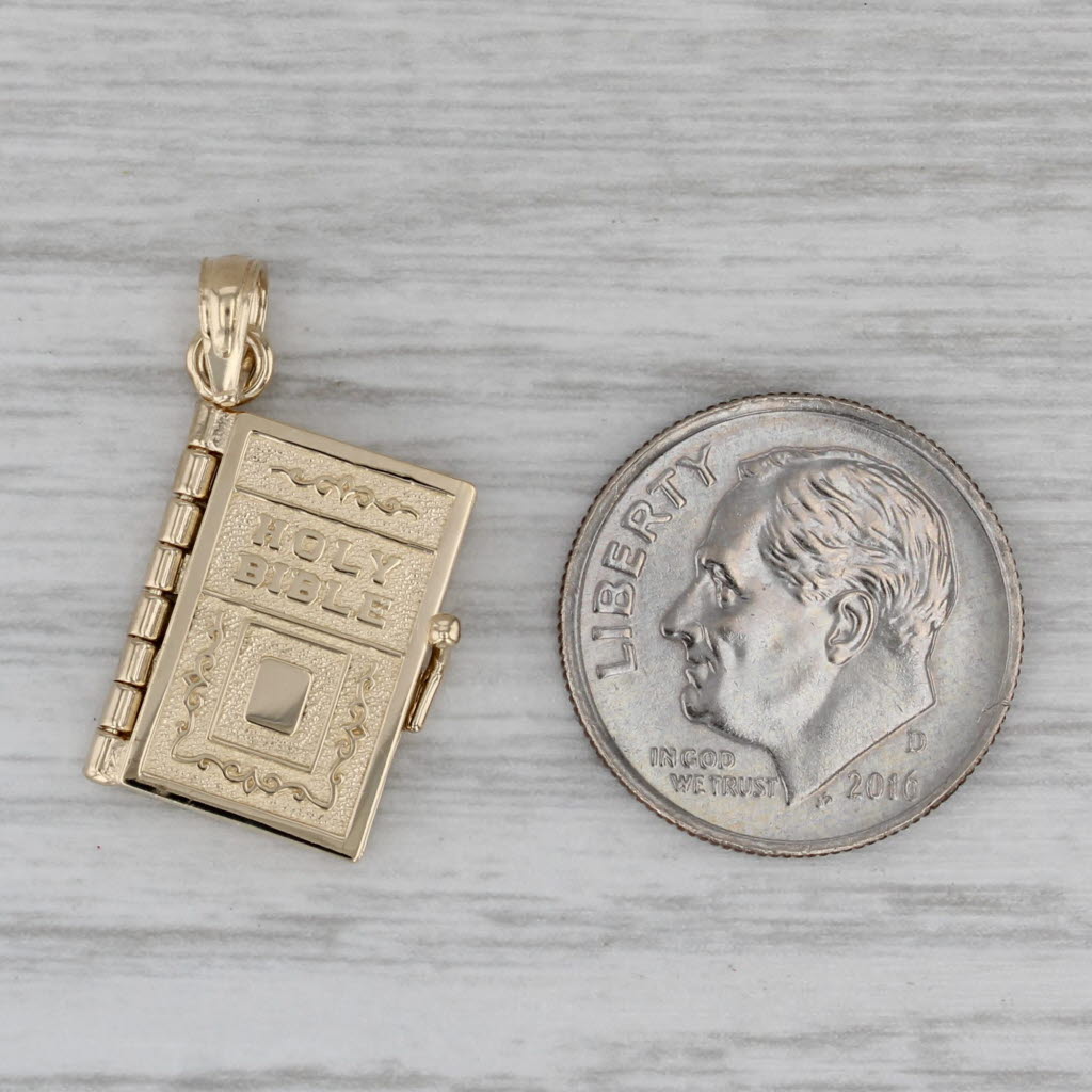 Gray Holy Bible Lord's Prayer Pendant 14k Yellow Gold Opens Engravable Ornate