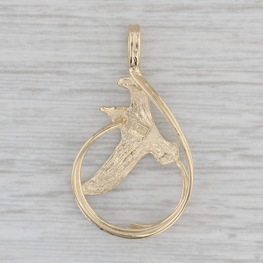 Gray Flying Bird Pendant 14k Yellow Gold