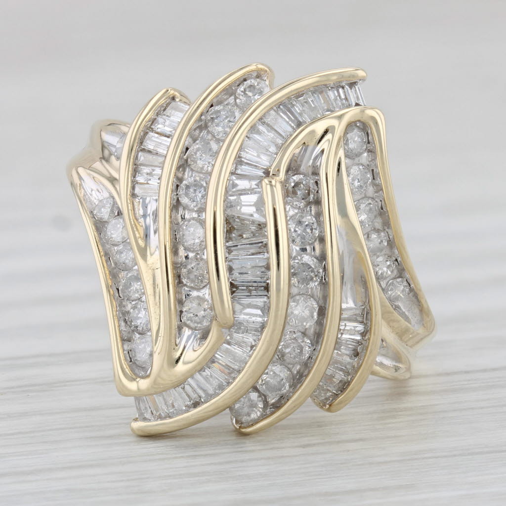 Light Gray 1.20ctw Diamond Scalloped Ring 10k Yellow Gold Size 9.5