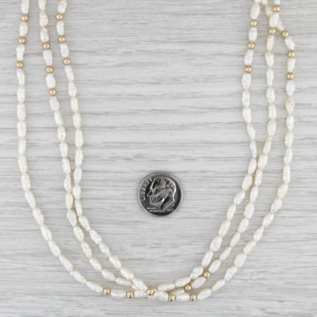 Freshwater Rice Krispie Pearl 3-Strand Necklace 14k Yellow Gold 30"