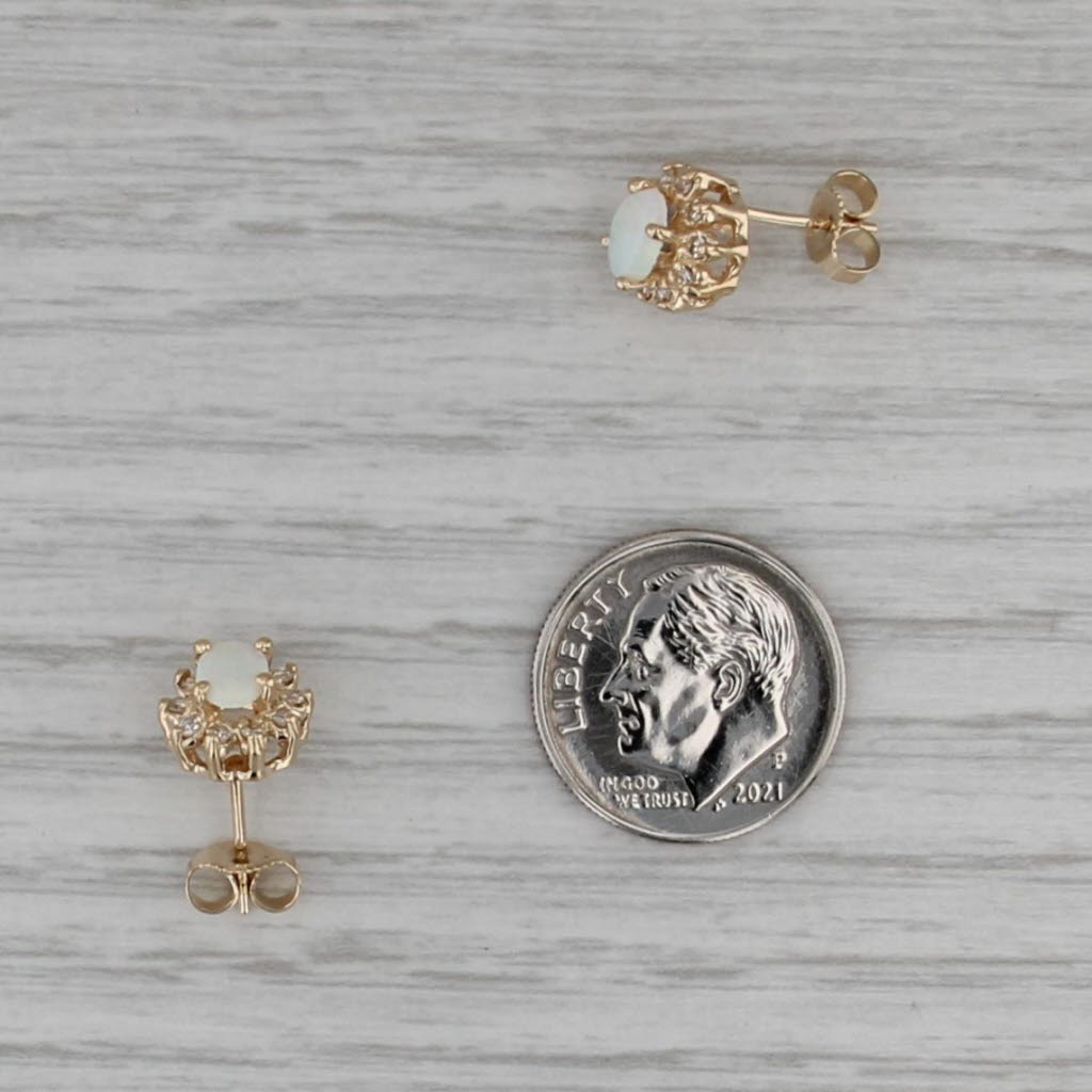 Opal Diamond Halo Stud Earrings 14k Yellow Gold Studs