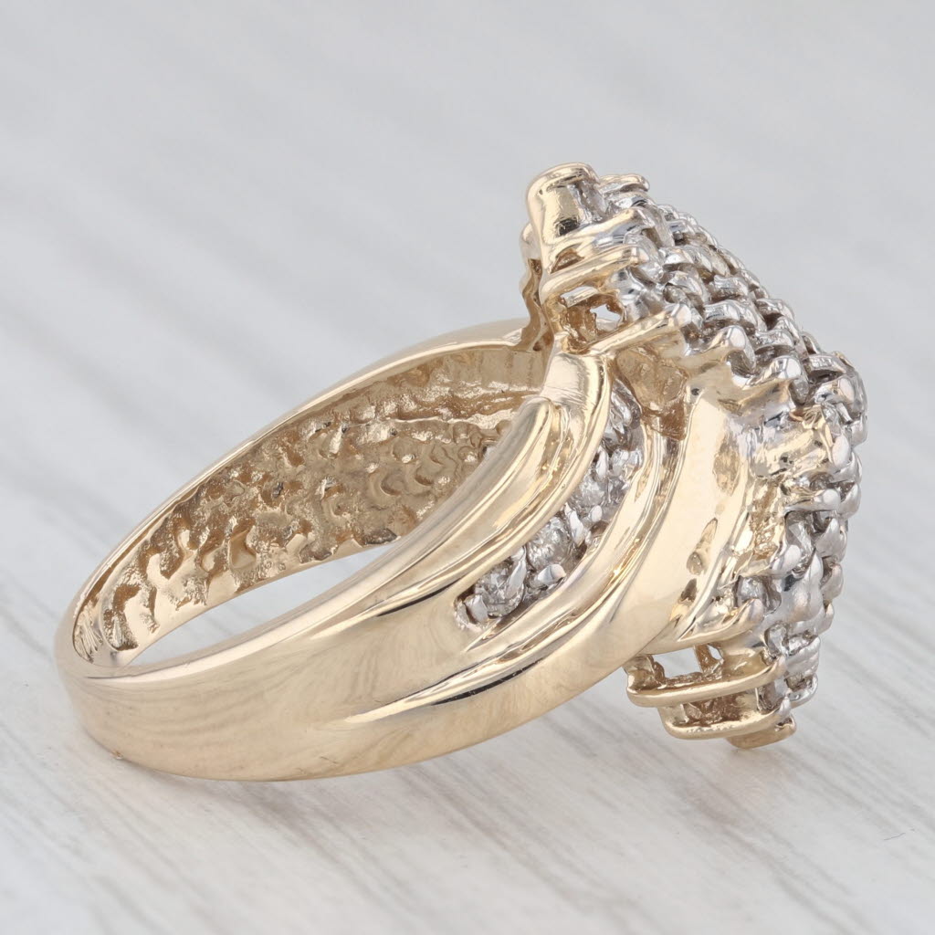 Light Gray 0.98ctw Diamond Cluster Bypass Ring 10k Yellow Gold Size 7 Cocktail