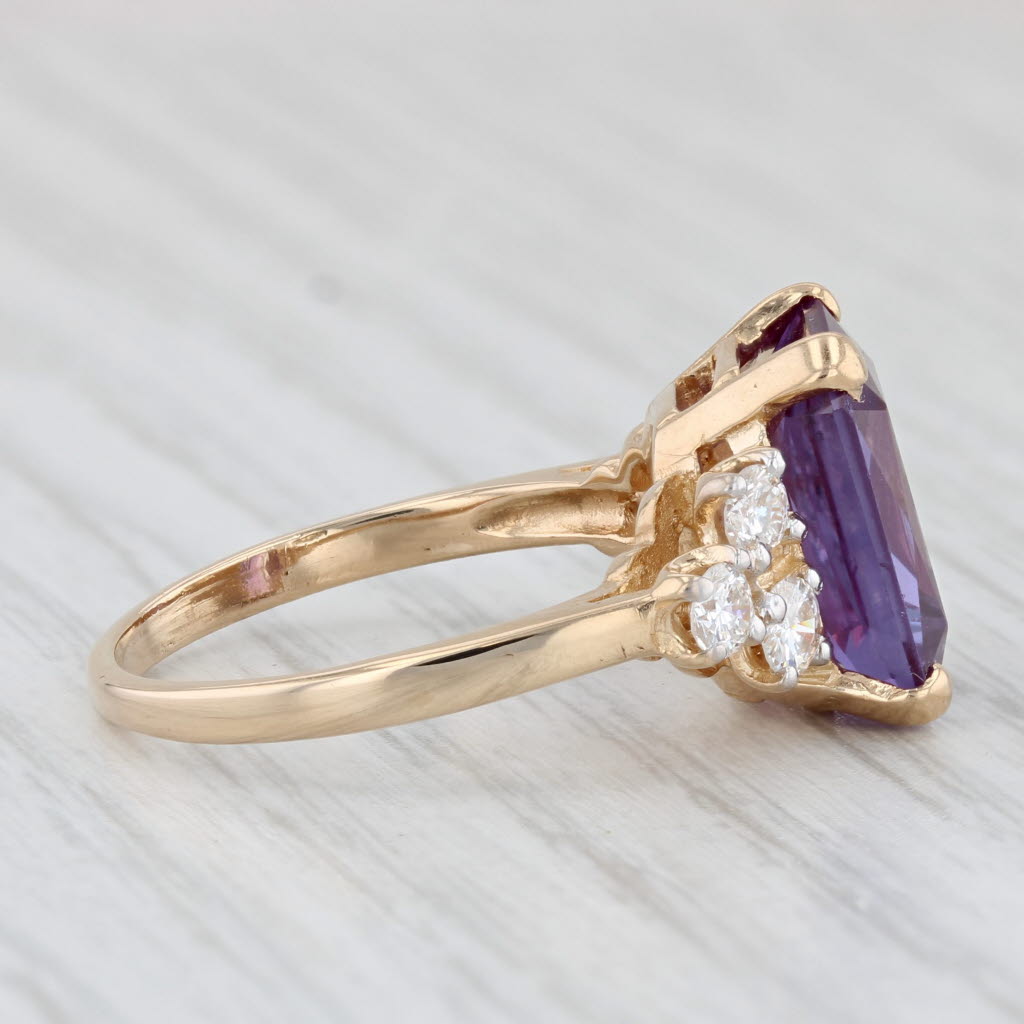Light Gray 8.95ctw Lab Created Purple Color Change Sapphire Diamond Ring 14k Yellow Gold