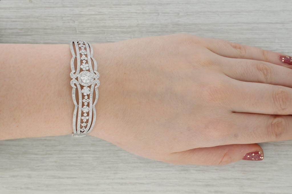 Dark Gray Effy 1.15ctw Diamond Openwork Bangle Bracelet 14k White Gold 7"