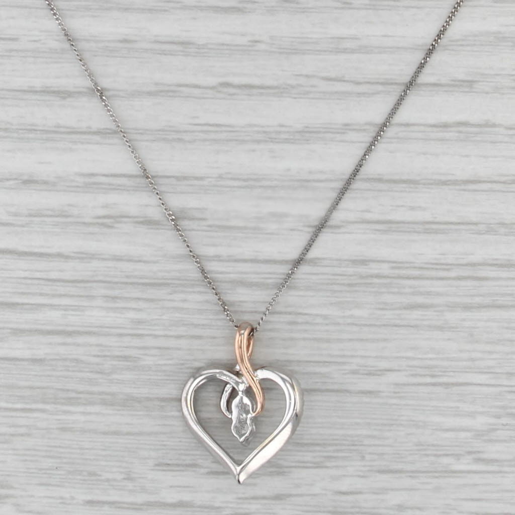 Ever Us Diamond Open Heart Pendant Necklace 14k White Rose Gold 19" Curb Chain