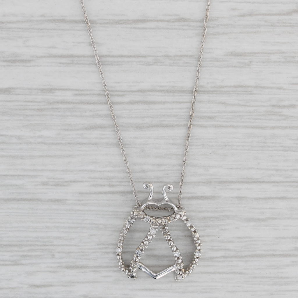 Gray Diamond Ladybug Pendant 10k White Gold 17.75" Rope Chain