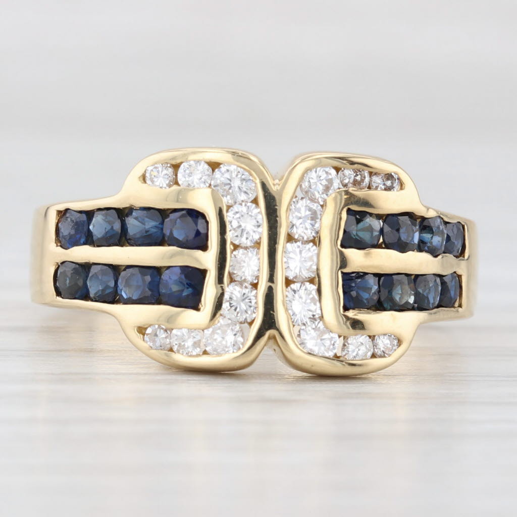 Light Gray 1.26ctw Blue Sapphire Diamond Ring 18k Yellow Gold Size 8.5