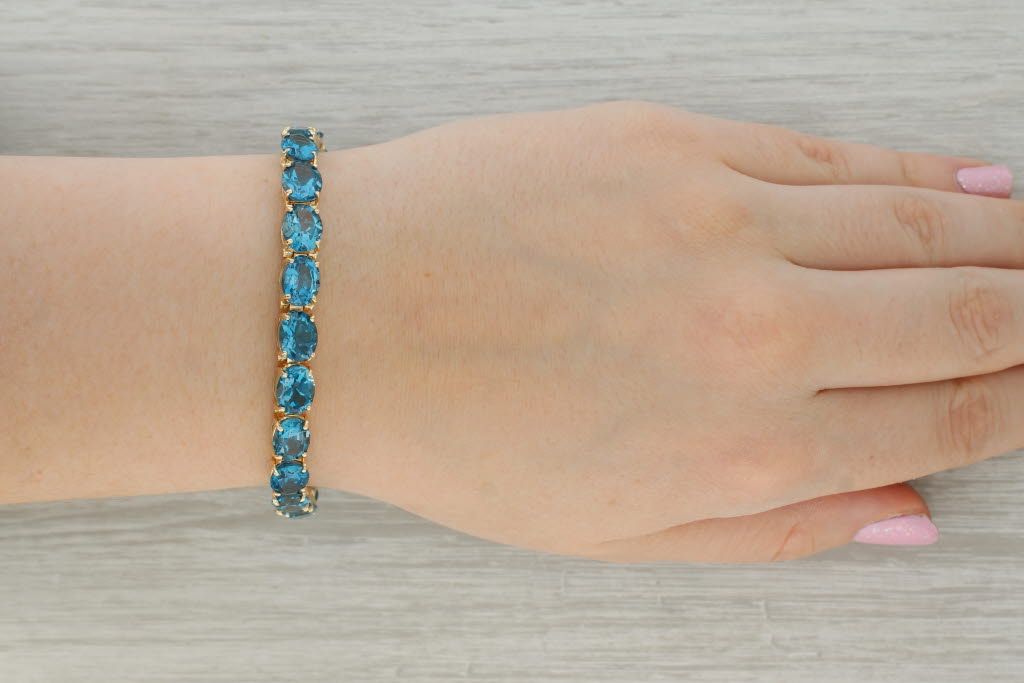 Tan 40ctw London Blue Topaz Tennis Bracelet 14k Yellow Gold 7" AS IS