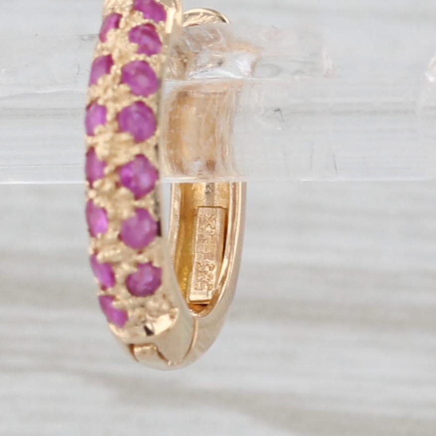 Light Gray 0.54ctw Ruby Hoop Huggie Earrings 14k Yellow Gold Small Round Hoops