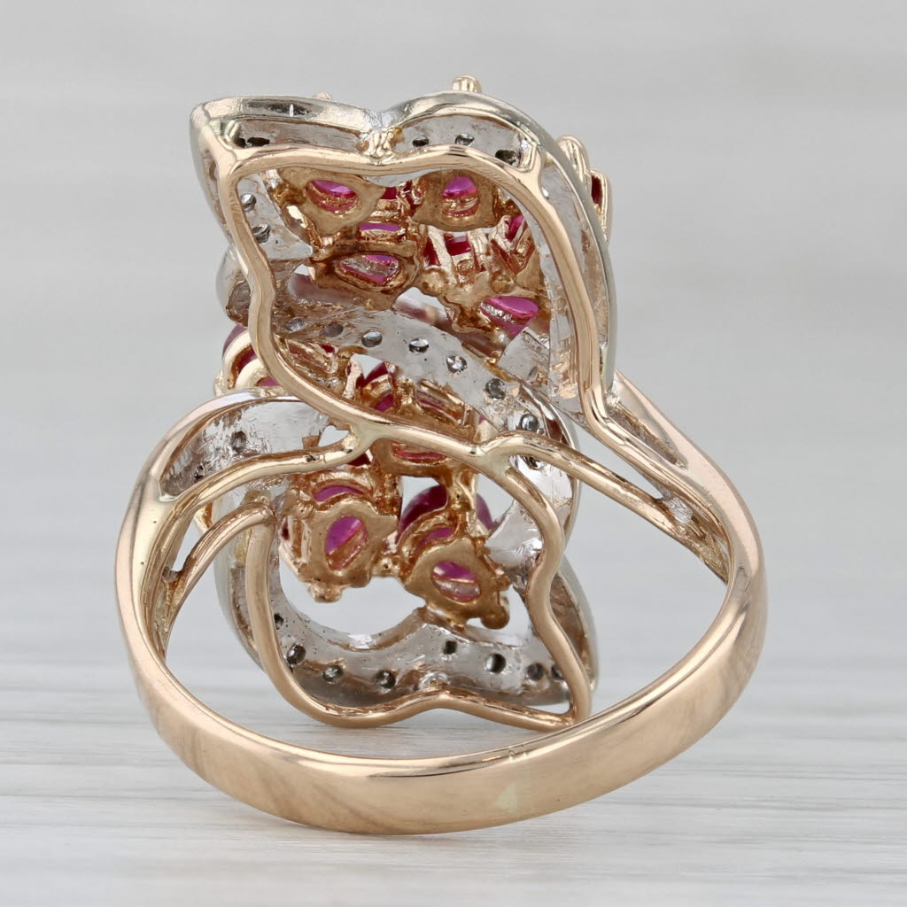 Gray 2.40ctw Ruby Cluster Diamond Bypass Ring 14k Yellow Gold Size 7.25 Cocktail