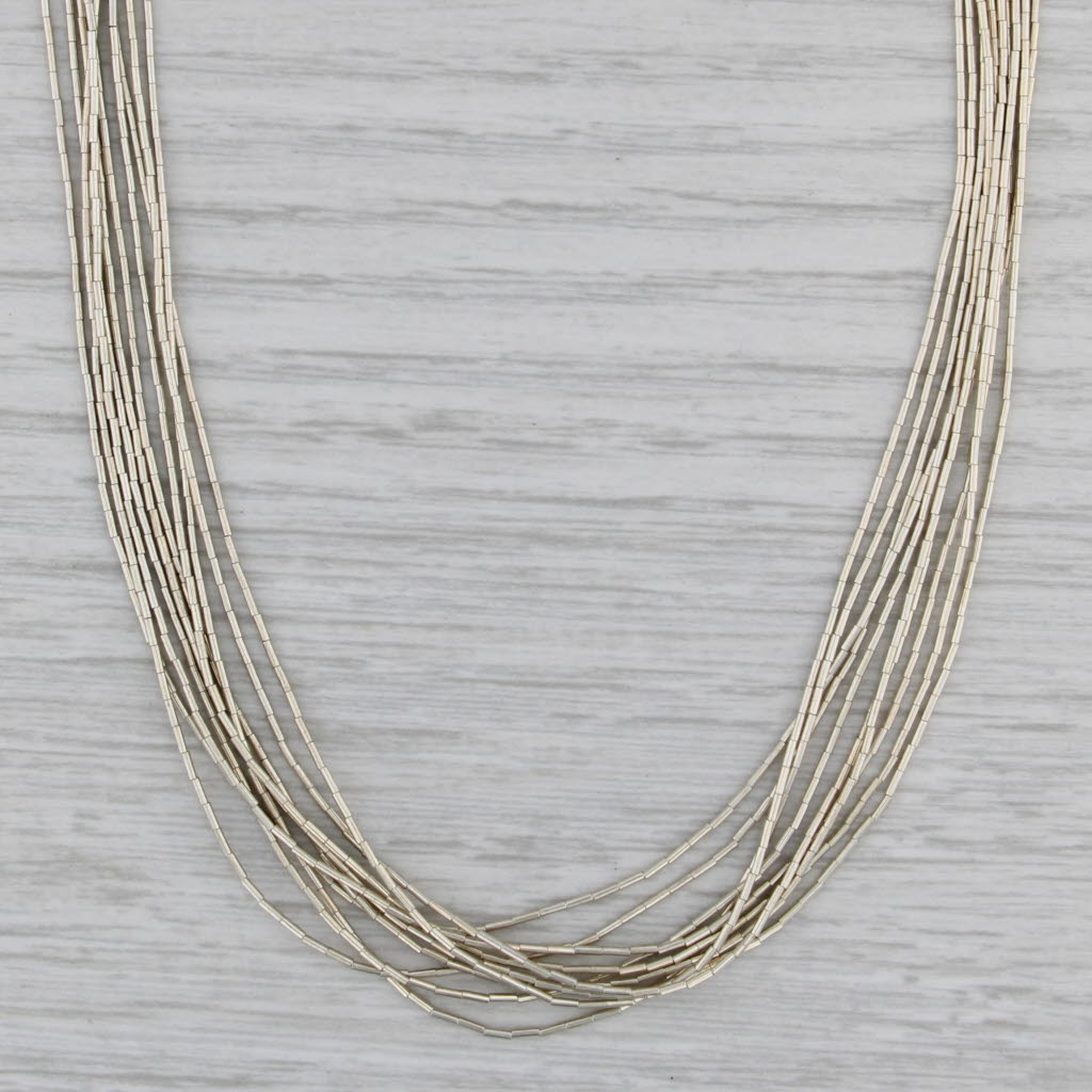 Liquid Silver 10 Multistrand Necklace Sterling Silver Native American 24"