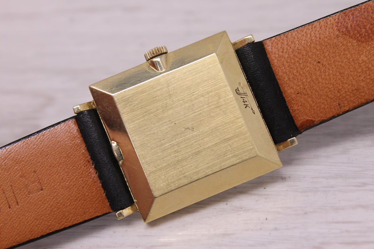 Vintage Girard Perregaux 25mm 14k Yellow Gold Watch Original Checker Dial