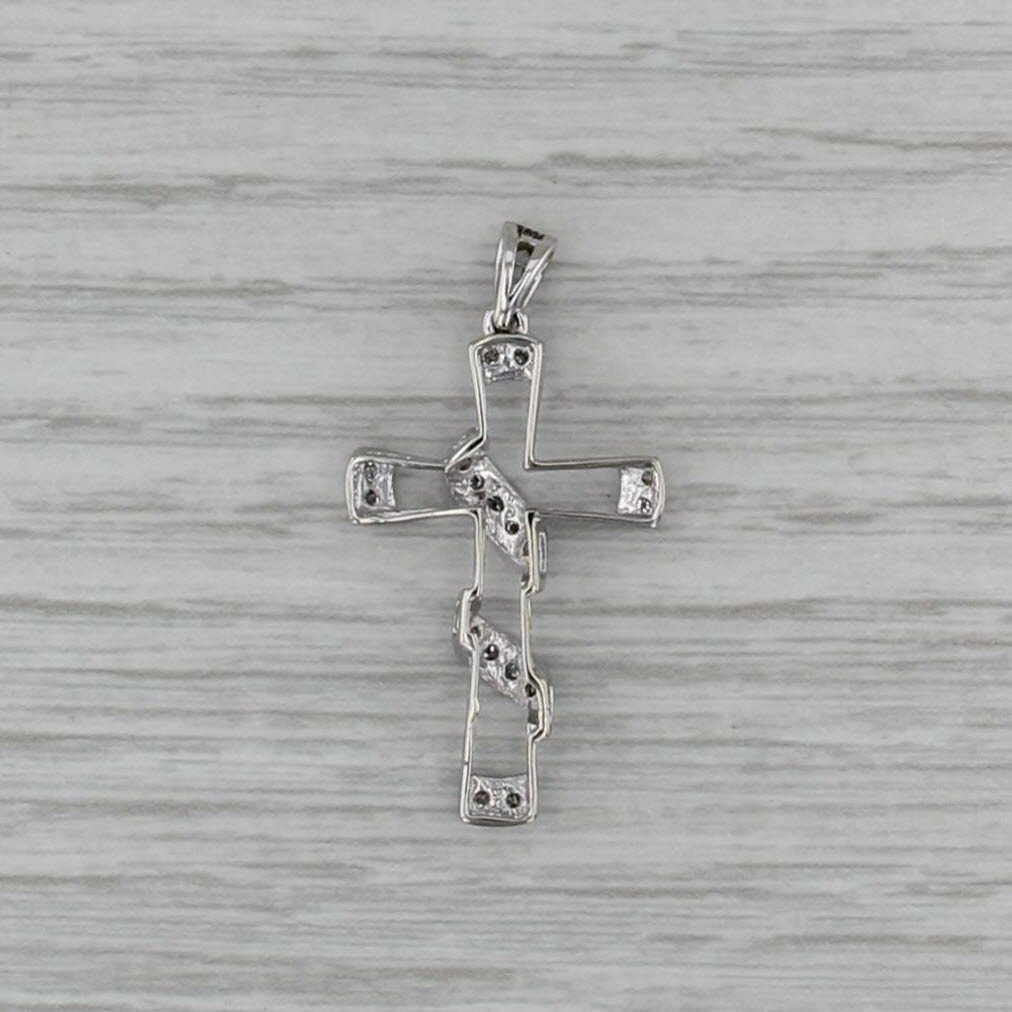 Diamond Wrapped Cross Pendant 10k White Gold Religious Jewelry