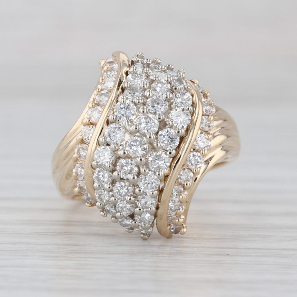 2.02ctw Diamond Cluster Cocktail Bypass Ring 14k Yellow Gold Size 8.5