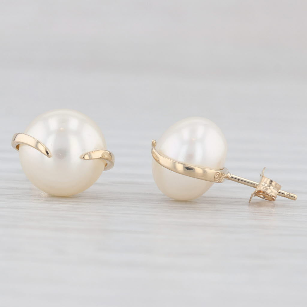 Light Gray Cultured Pearl Solitaire Earrings 14k Yellow Gold