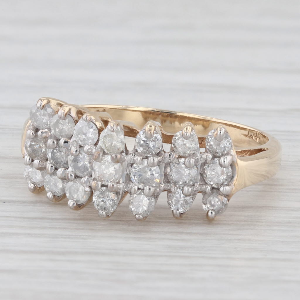 Light Gray 1ctw Diamond Cluster Tiered Ring 10k Yellow Gold Size 7.25