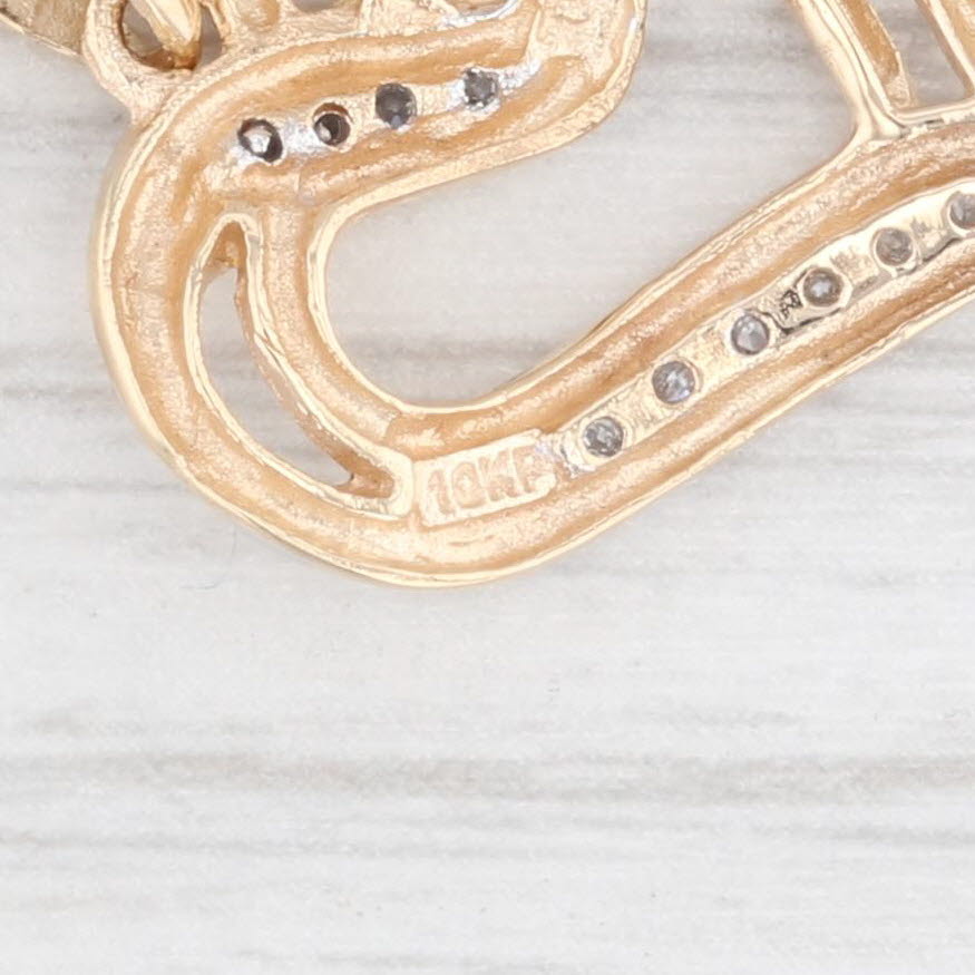 Light Gray Diamond Open Double Heart Pendant 10k Yellow Gold