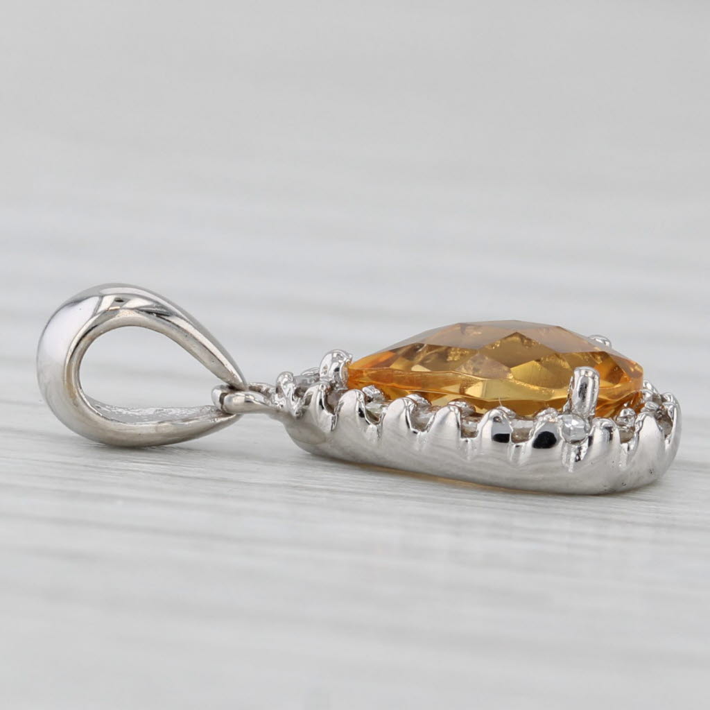 Light Gray 1.18ct Citrine Diamond Teardrop Pendant 14k White Gold