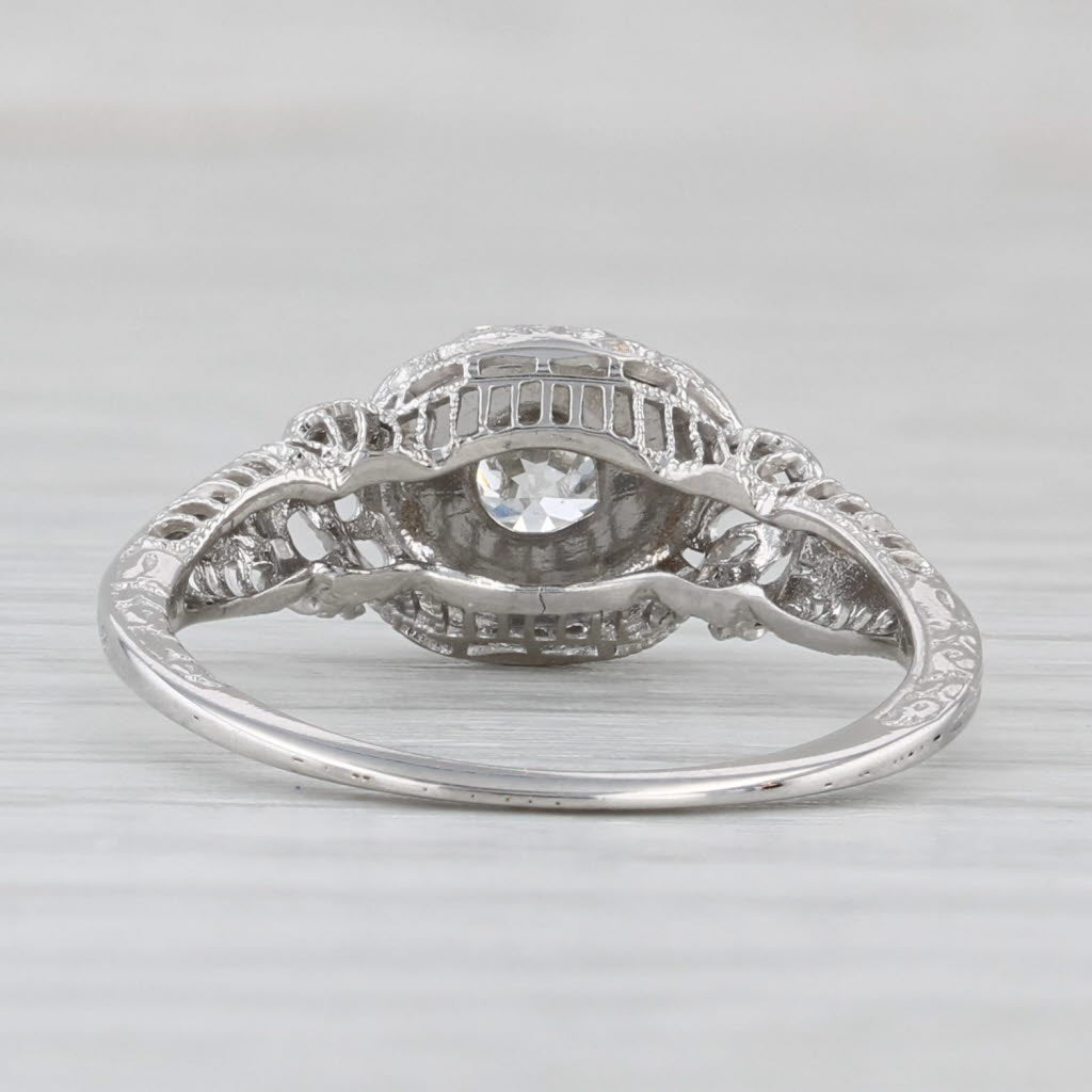 Light Gray Art Deco 0.30ct Diamond Engagement Ring Filigree 18k White Gold Size 6.25