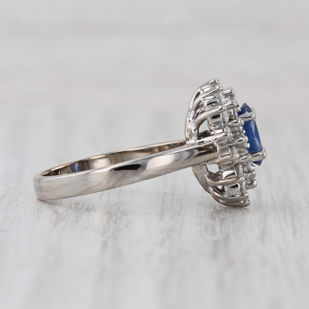 1.73ctw Oval Blue Sapphire Diamond Halo Ring 14k White Gold Size 8 Engagement